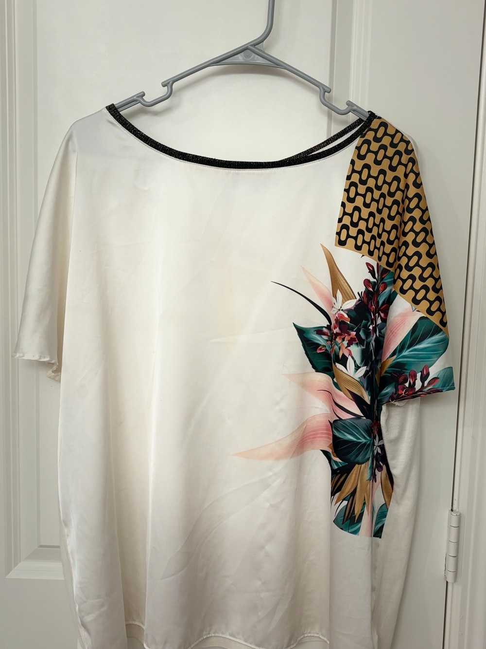 Corelle Cream Blouse with Teal, Pink & Mustard Floral Accent
